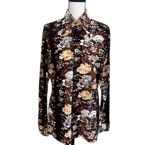 The Gap Tops - The Gap Floral Button-Up Shirt Brown & Cream Vintage 70s Style Womens Sz Large